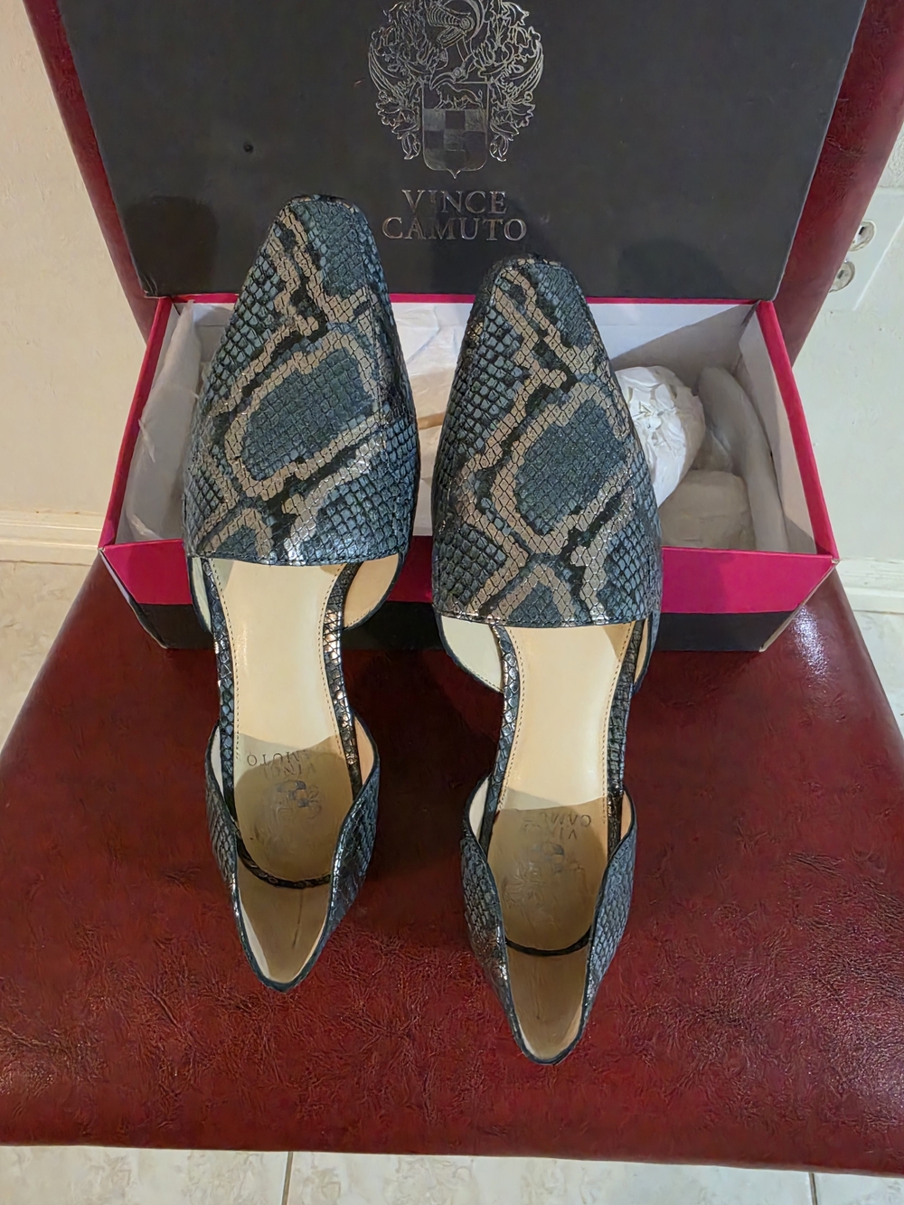 Vince Camuto Green/black Snake-Print D'Orsay Flats